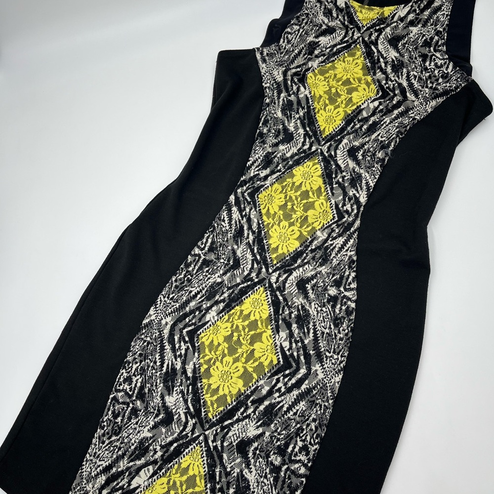 Elegant Black and Yellow Lace Dress